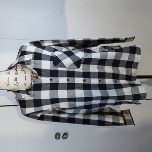 Time And Tru| Womens Black White Buffalo Plaid Buttton Down Flannel Top Sz.XXL